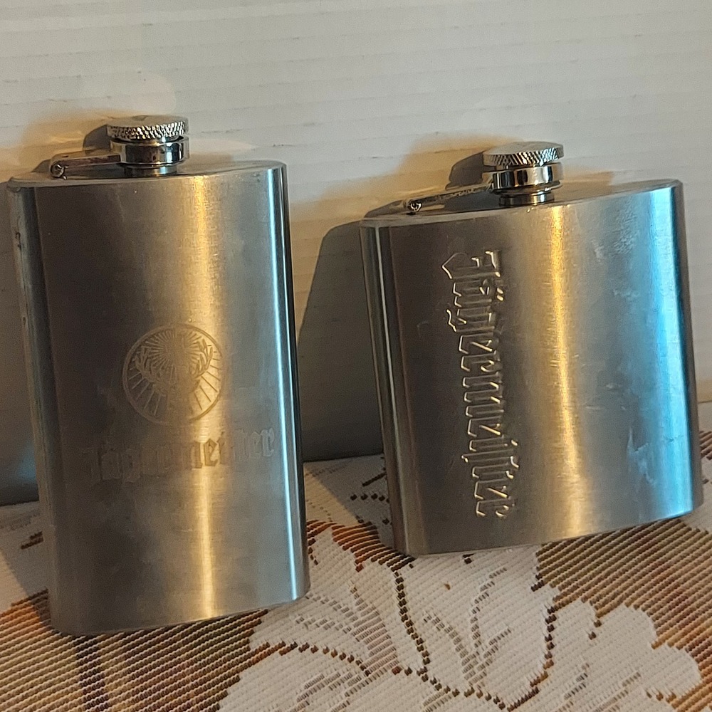 Jagermeister Stainless Steel Hip Flask Set 6oz Etched and Embossed Logo Silver